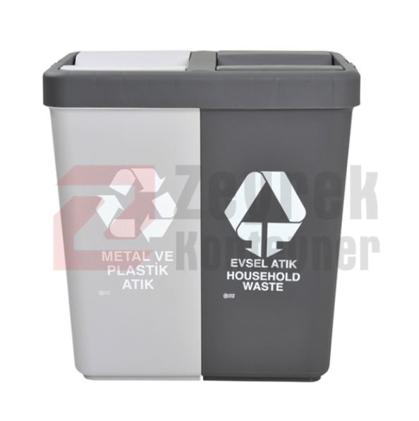 80 LİTRE 2 BÖLMELİ PLASTİK GERİ DÖNÜŞÜM SETİ - METAL & PLASTIK & EVSEL