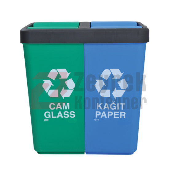 80 LİTRE 2 BÖLMELİ PLASTİK GERİ DÖNÜŞÜM SETİ - CAM & KAĞIT
